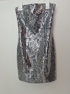 Zara Silver Sequin Strapless Cocktail Dress